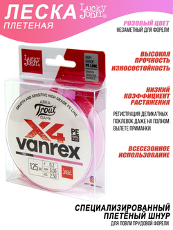 Шнур плетёный Lucky John Area Trout Game х4 BRAID Pink 125/008