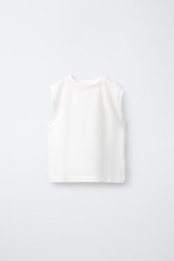 ZARA ОДНОТОННАЯ ФУТБОЛКА БЕЗ РУКАВОВ, БЕЛЫЙ