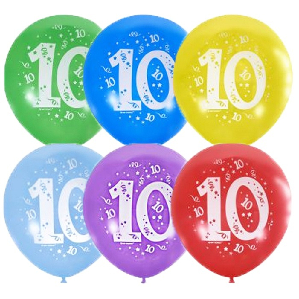Воздушные шары Латекс Оксидентл с рисунком Цифра 10, 10 шт. размер 12" #6044541