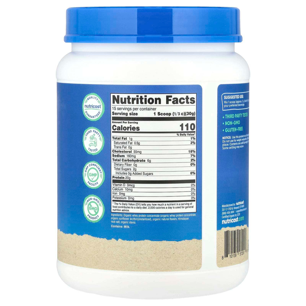Nutricost, Органический сывороточный протеин, французская ваниль, 454 г (1 фунт)