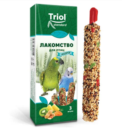 Triol лакомство для птиц палочки ассорти 3 шт, 75 гр