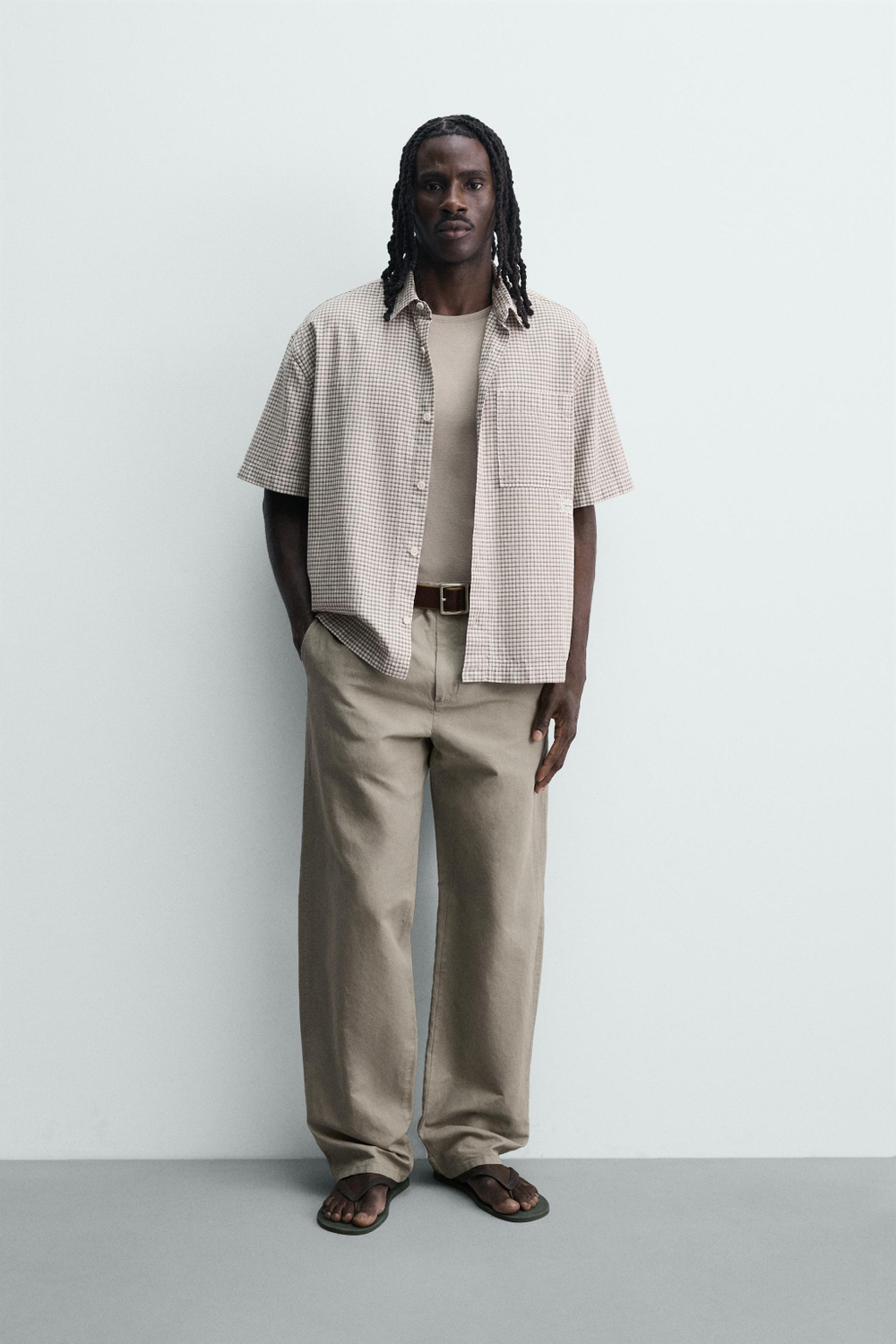 ZARА РУБАШКА RELAXED FIT В КЛЕТКУ С ВЫШИВКОЙ, СИНИЙ