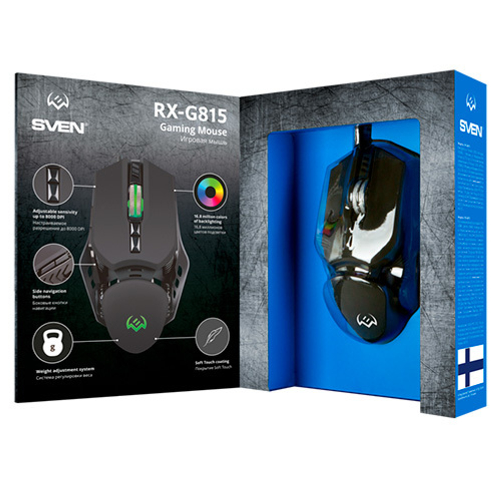 SVEN  Игровая мышь RX-G815 (6+1кл. 500-8000 DPI, ПО, SoftTouch, RGB-подсветка, игров. упак)