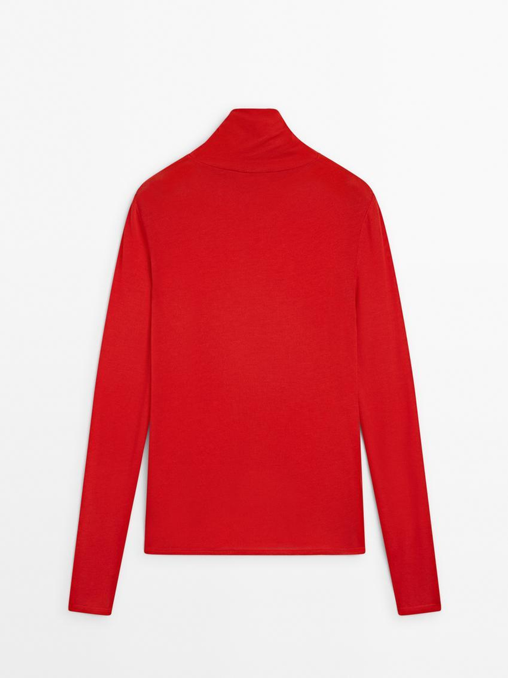 Massimo Dutti Топ из смесового лиоцелла с длинными рукавами, красный