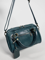 Женская сумка-саквояж из натуральной кожи цвета морской волны