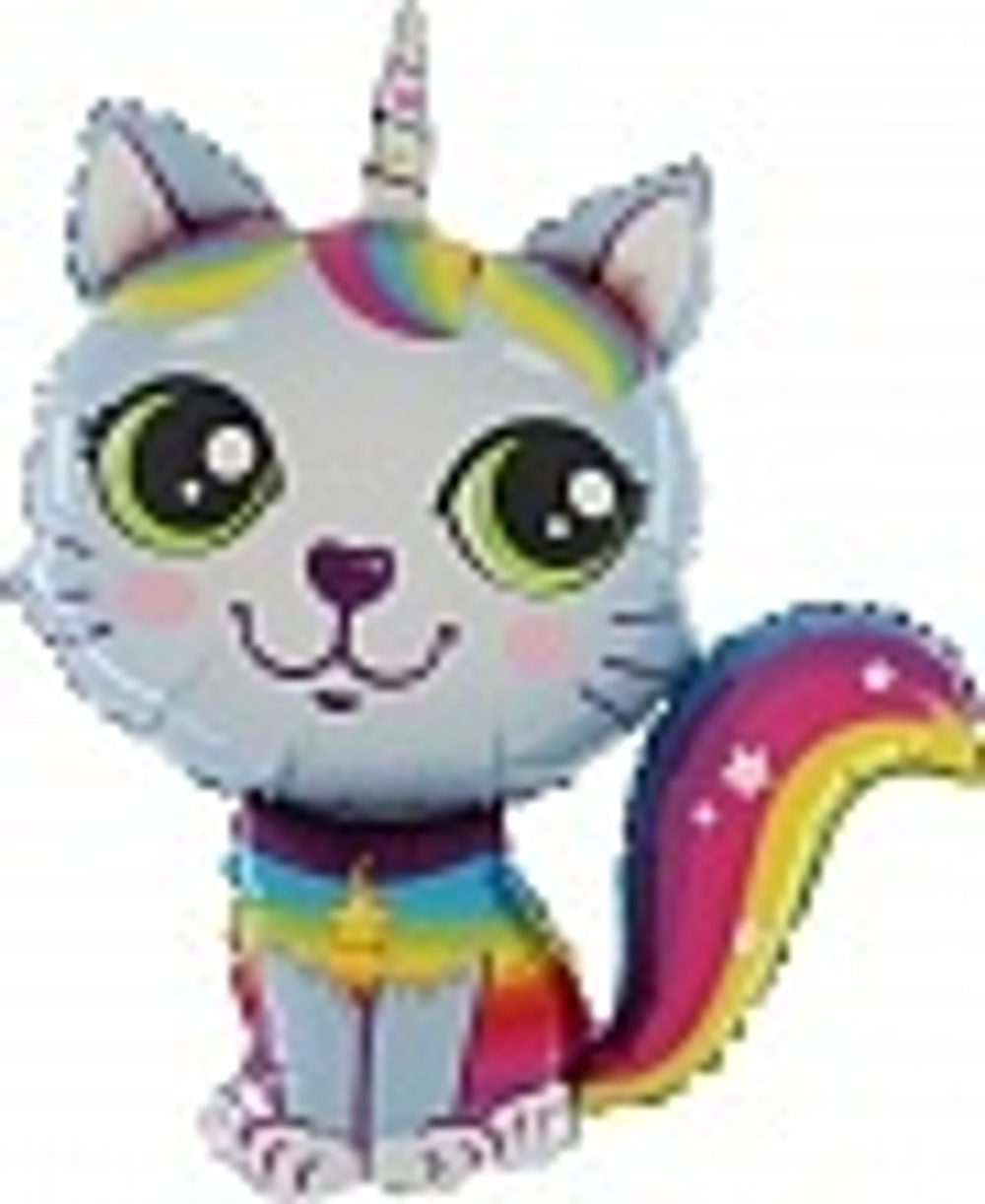 Шар (38""/97 см) Фигура, Котенок Единорог, Голубой, 1 шт, ( 5 порций). Г5