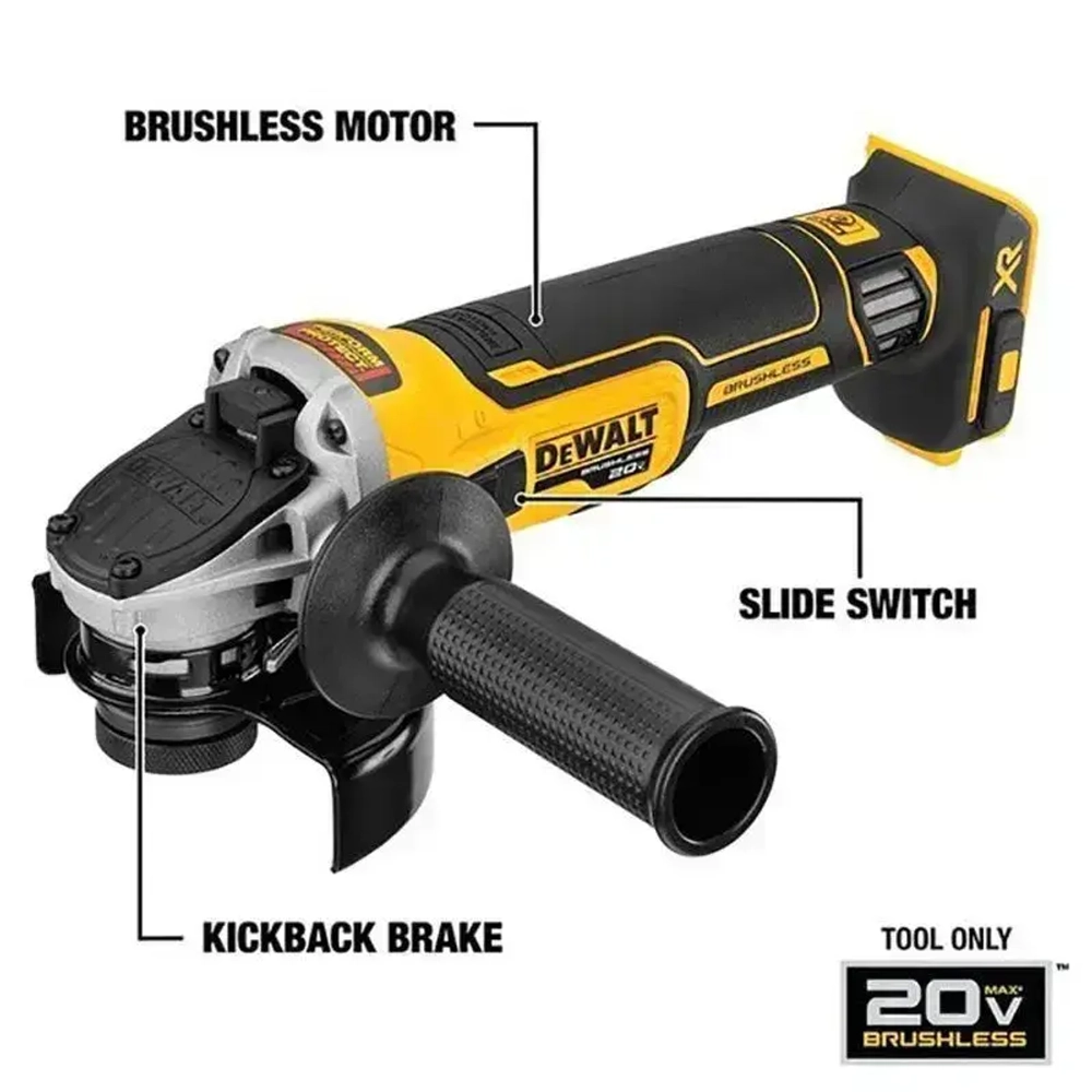 DEWALT DCG405 125MM бесщеточный аккумуляторный ползунковый переключатель маленькая угловая шлифовальная машина с тормозом отдачи 20 В электроинструменты 9000 об/мин