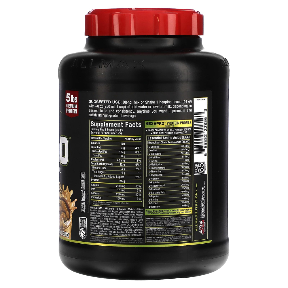 ALLMAX, Hexapro™, высокопротеиновая нежирная мука, шоколад и арахисовое масло, 2,27 кг (5 фунтов)