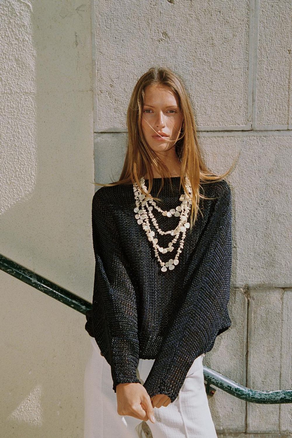 ZARA ОЖЕРЕЛЬЕ С ДЕТАЛЯМИ ПОД ПЕРЛАМУТР, ЭКРЮ