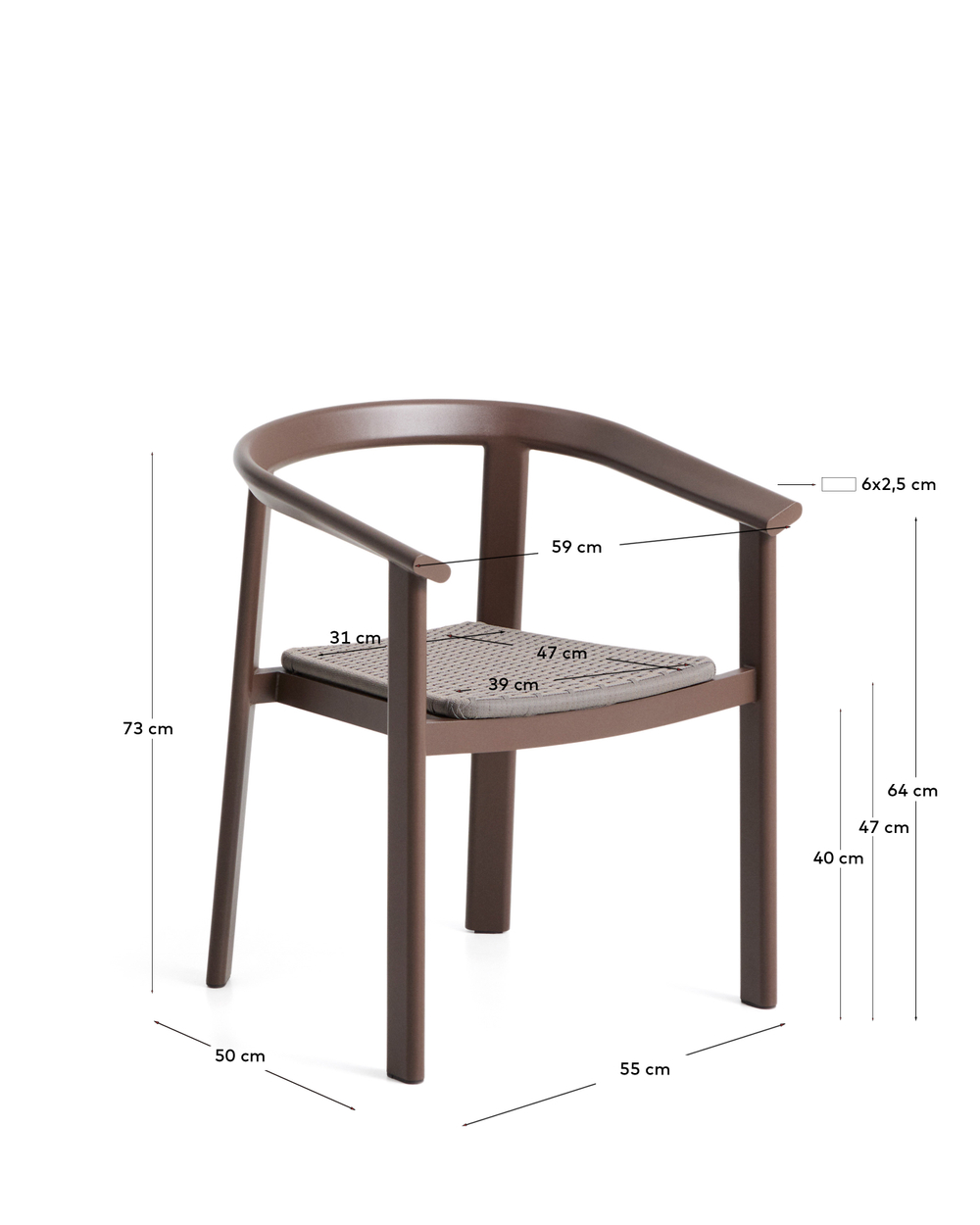Уличный стул Erice из алюминия и шнура коричневого цвета