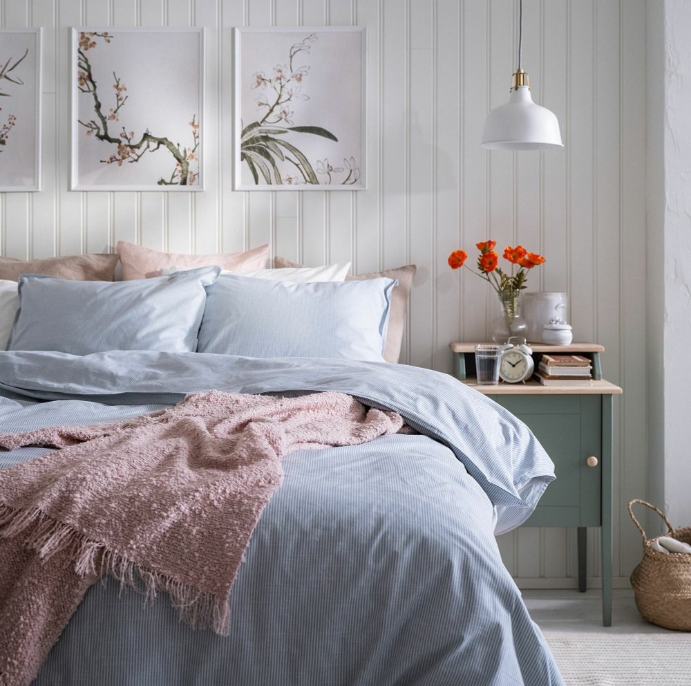 Комплект постельного белья IKEA BERGPALM (БЕРГПАЛМ), Односпальный, Голубой, 150x200, 50x80 см