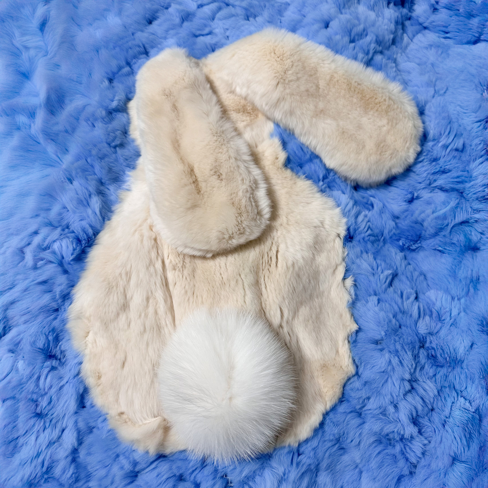 "Вязаный" детский плед из натурального меха рекс "Зайчик" 120х80 см (голубой)