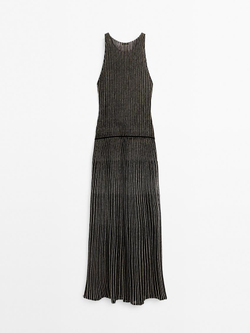 Massimo Dutti Длинное трикотажное платье с плиссировкой, черный