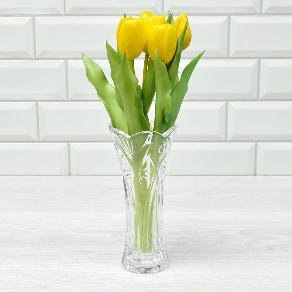Цветы искусственные Тюльпаны букет 5шт, силикон, цвет желтый