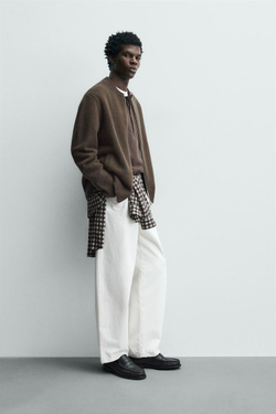 ZARA ШЕРСТЯНОЙ КАРДИГАН НА МОЛНИИ, СЕРОВАТО-КОРИЧНЕВЫЙ