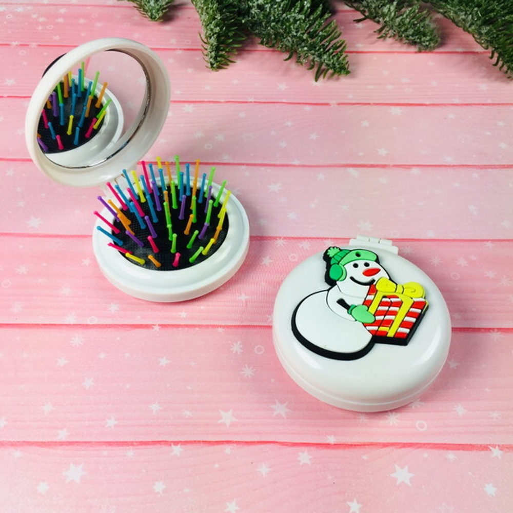 Расчёска массажная складная с зеркалом «Funny friends - Снеговичок Рич», цвет микс, d-6см (пакет с подвесом)