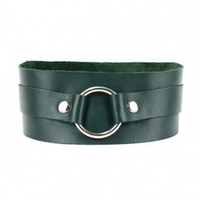 Изумрудный широкий кожаный ошейник с кольцом БДСМ Арсенал Lady's Arsenal Collar Emerald 67007