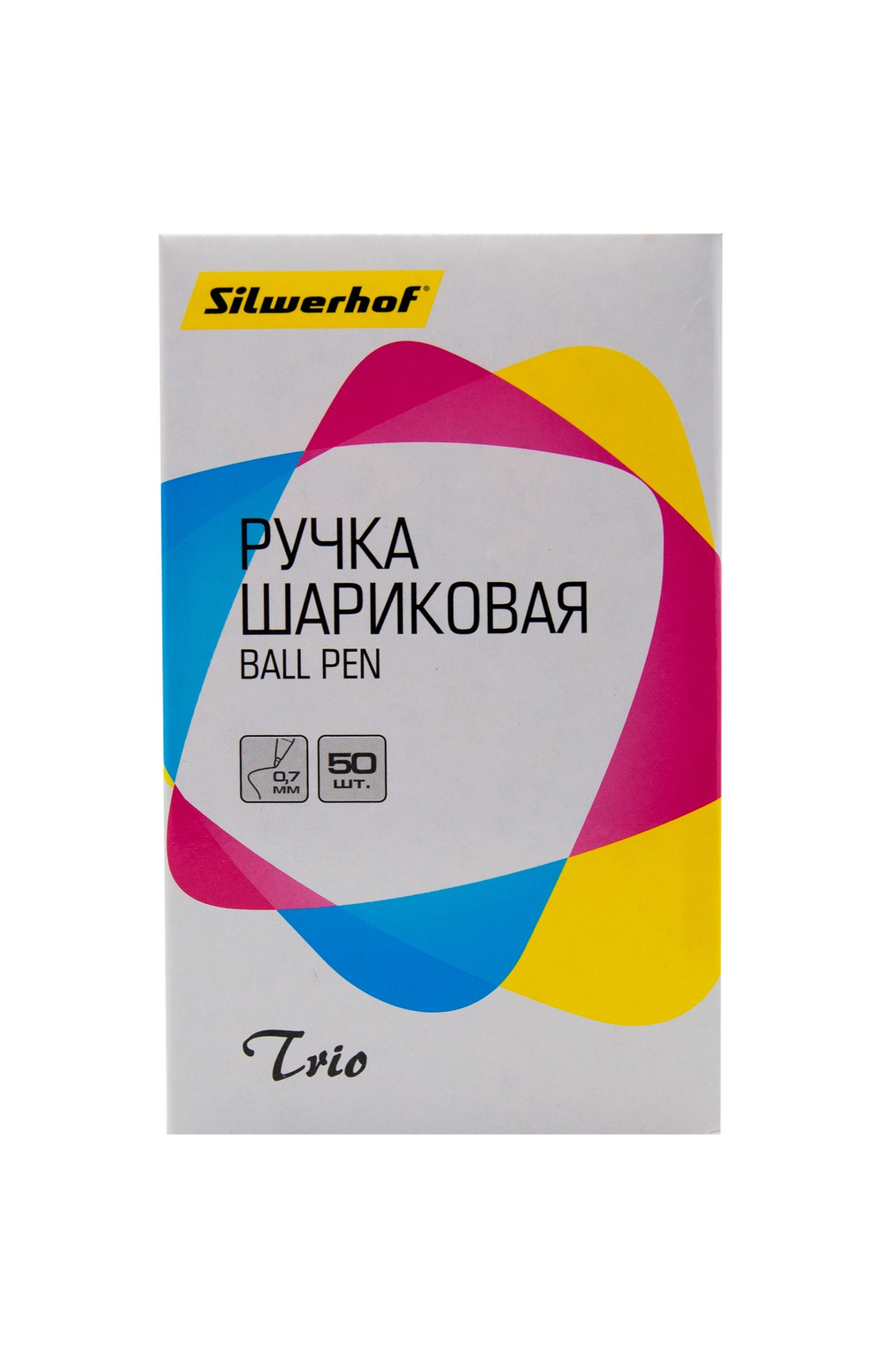 Ручка шарик. Silwerhof Trio 0.7 мм, линия 0.5мм, прозрачный треугольный корпус синяя, одноразовая