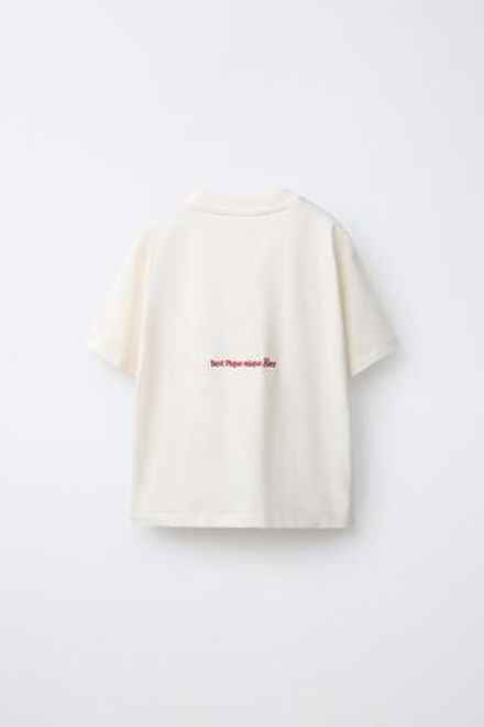 ZARA ФУТБОЛКА С ВЫШИВКОЙ И НАДПИСЬЮ, ЭКРЮ