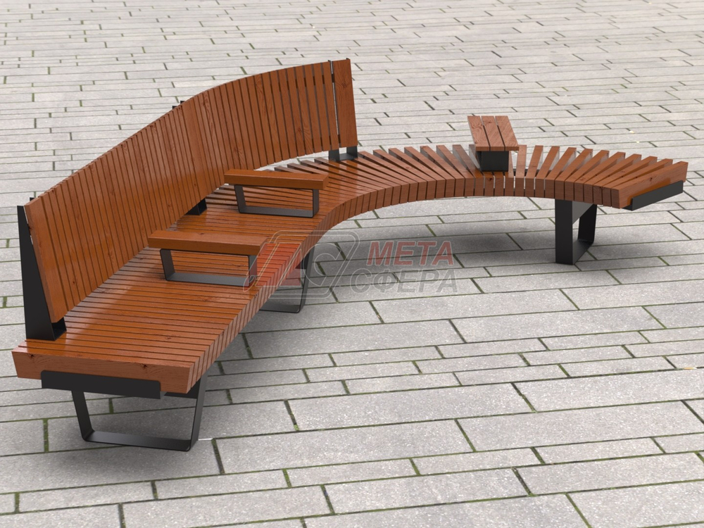 Скамейка Rail Road 02 Long с поворотом и подлокотниками