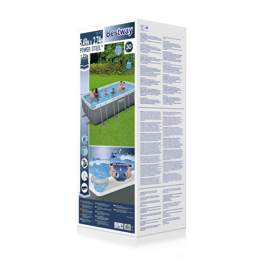 Каркасный прямоугольный бассейн Bestway 549х274х122 см + фильтр-насос 5678 л/ч, тент, лестница (56465 BW)