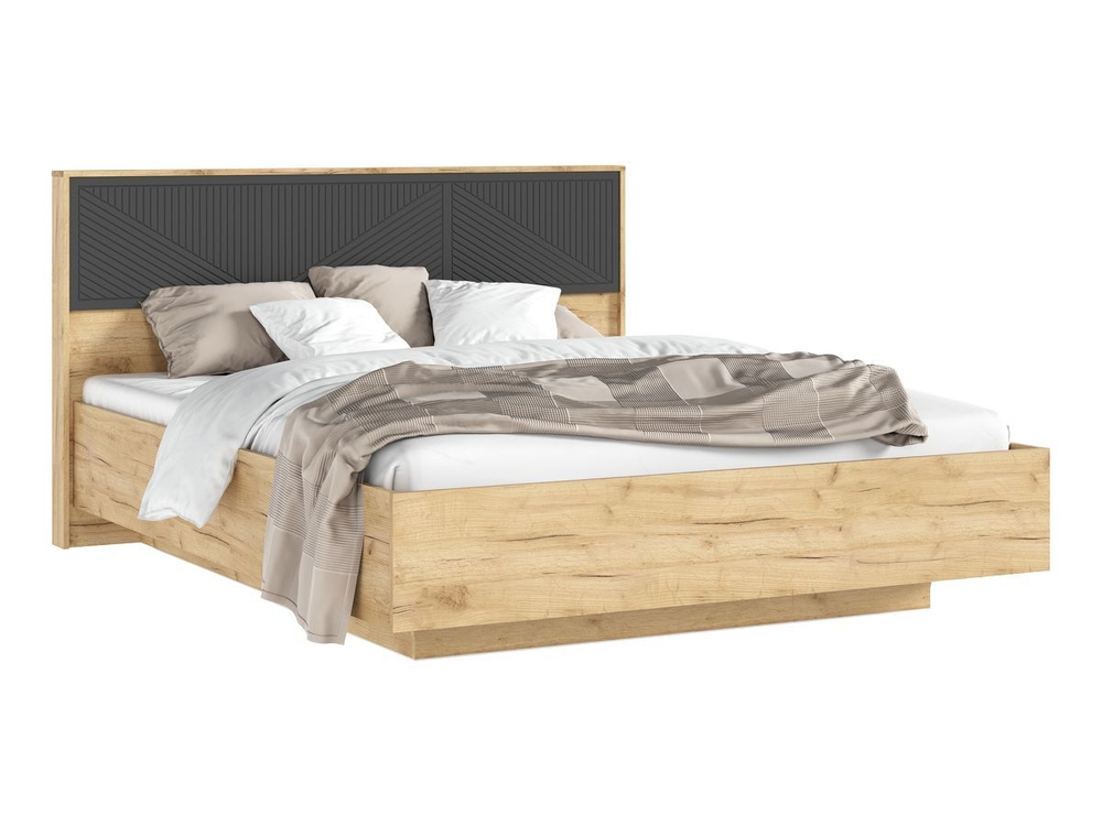 Кровать двухспальная 160х200 парящая с подъемным механизмом Браш Графит/Дуб Крафт