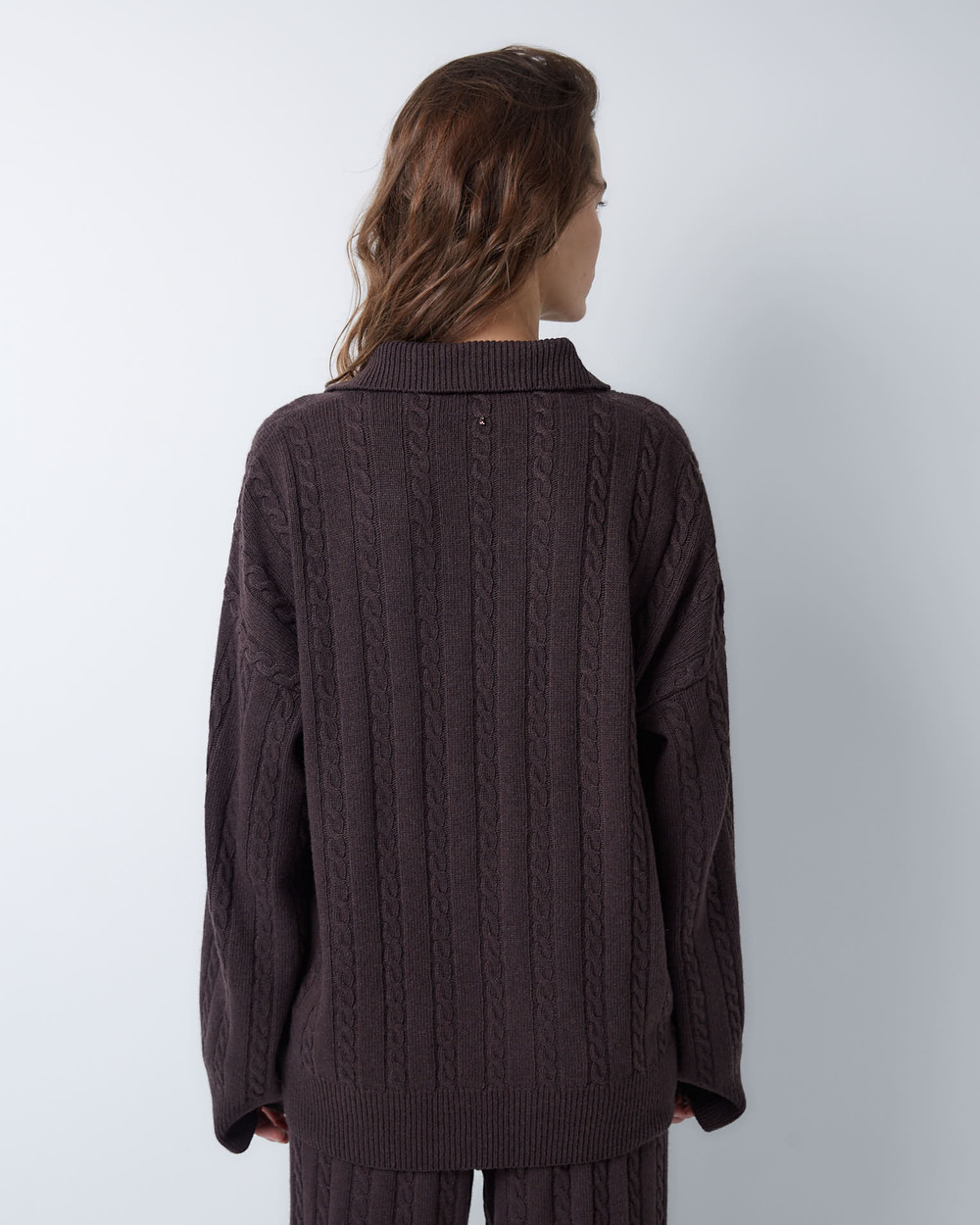 Поло объемного кроя из смесового кашемира шоколадный