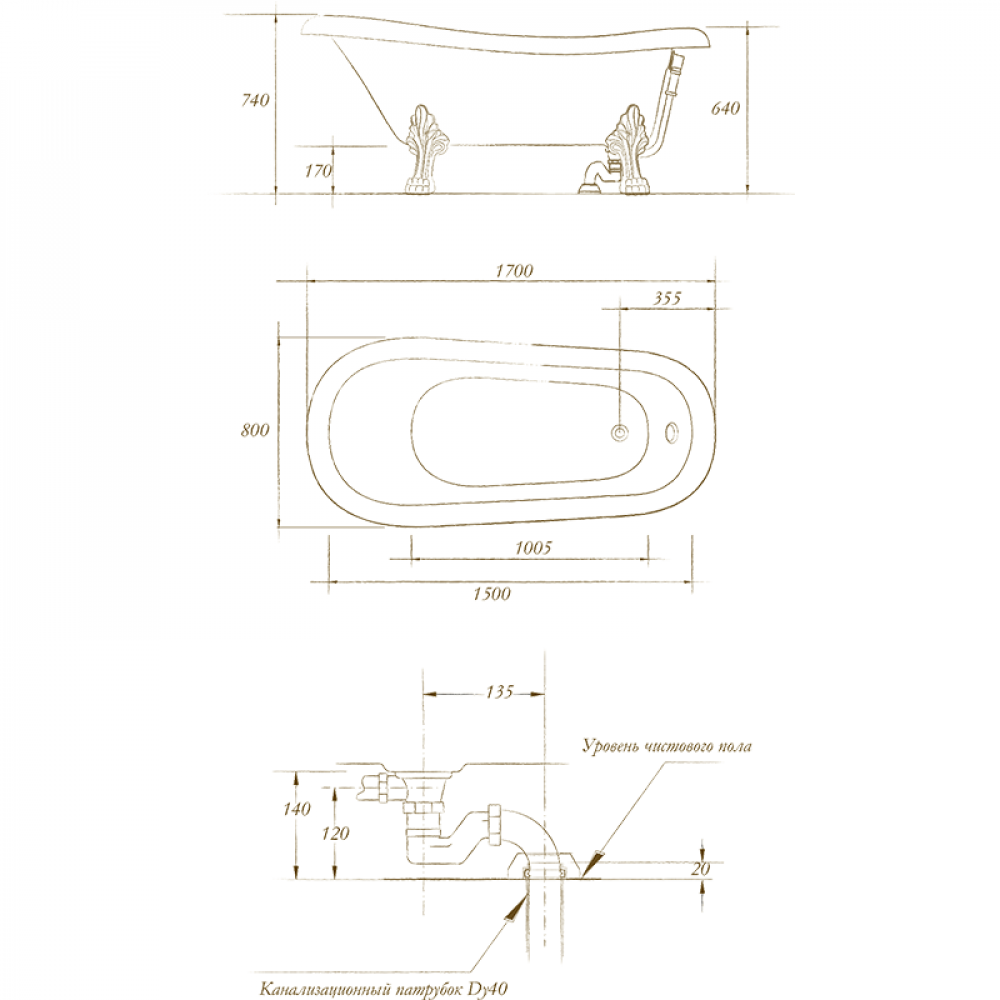 Ванна Migliore Bella на лапах с декором  красная/золото ножки MIGLIORE 170х80см 26976