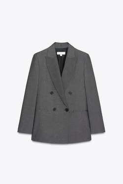 ZARA ДВУБОРТНЫЙ БЛЕЙЗЕР С ПОДПЛЕЧНИКАМИ, ЧЕРНЫЙ/ЭКРЮ