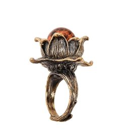 AM-2469 Кольцо «Лотос» (латунь, янтарь)