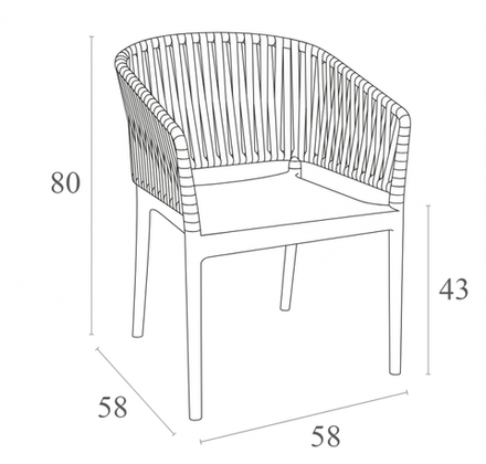 Кресло пластиковое с подушкой Siesta Contract Portofino, черный, бежевый, светло-коричневый