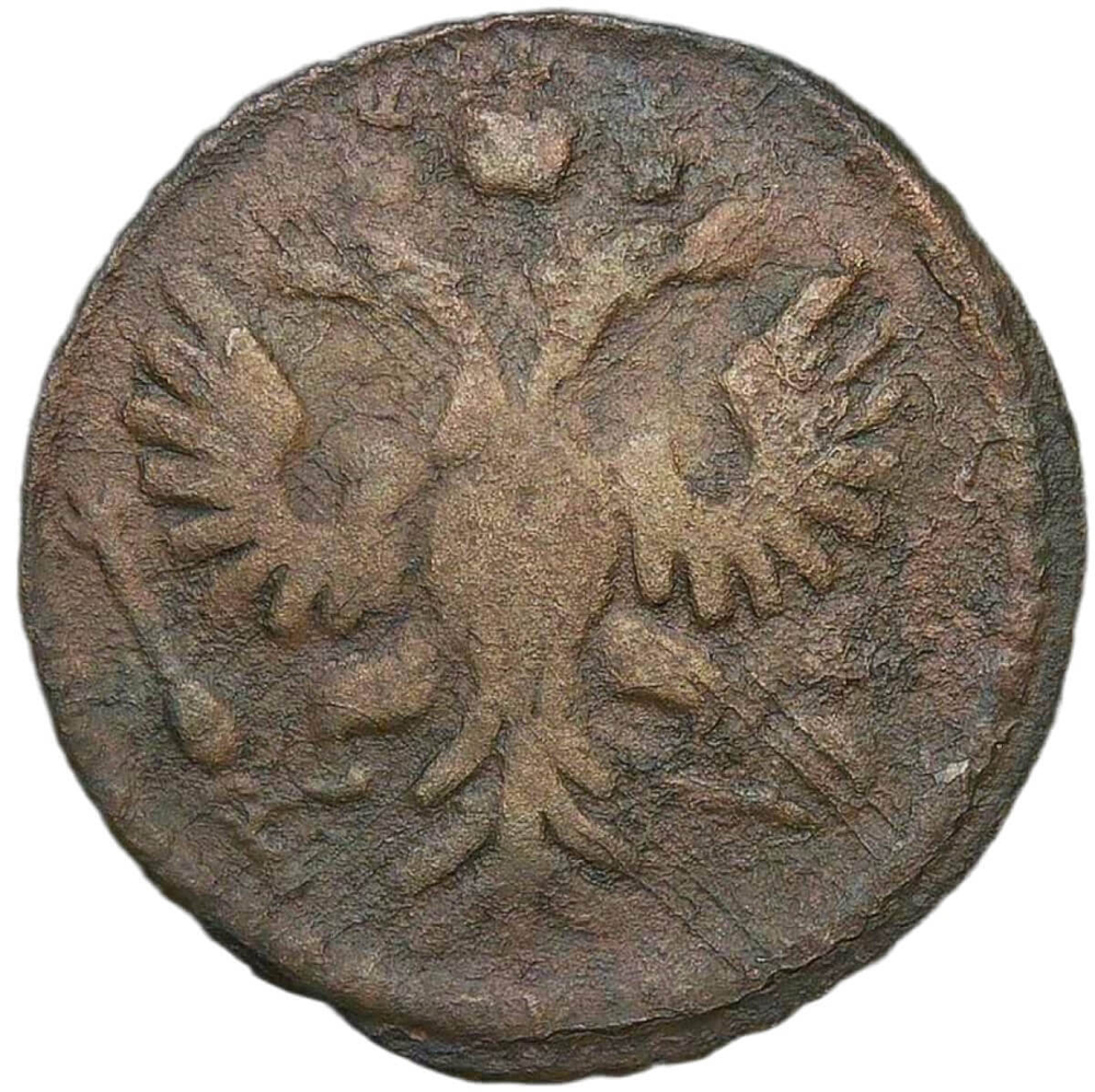Полушка 1734 год, перечекан из крестовой копейки Петра I (F)
