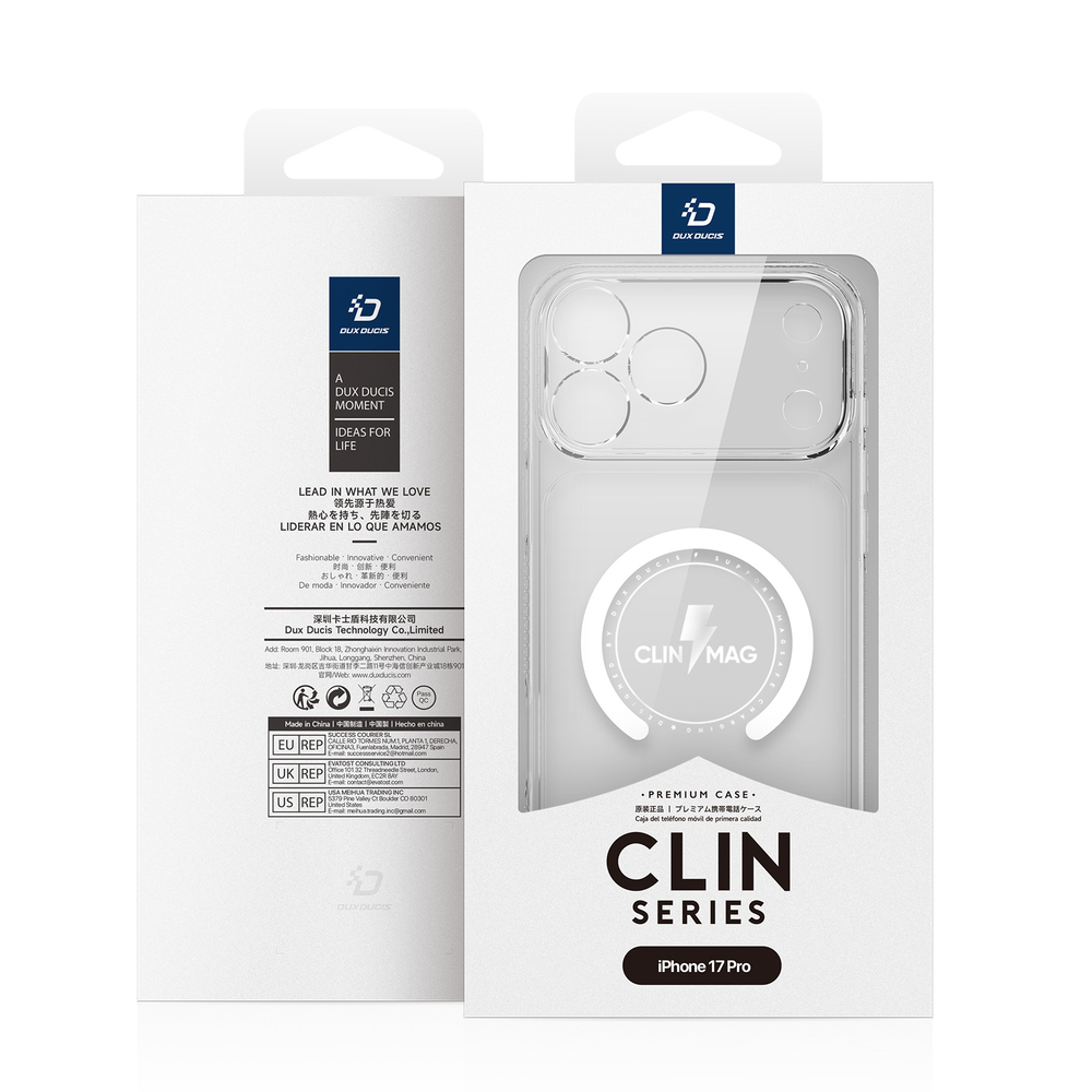 Усиленный прозрачный чехол с MagSafe от Dux Ducis для iPhone 17 Pro, серия Clin Mag Series (Open Ring Version)