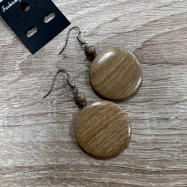 Серьги Монетки, дерево, цвет бежевый, 30x38 мм