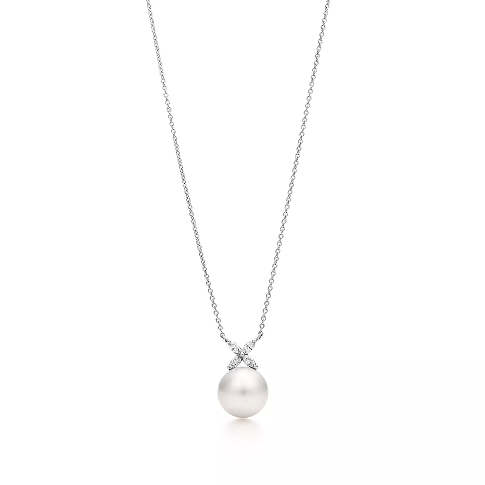 Подвеска из платины с бриллиантами и жемчугом, Tiffany 💠Victoria. В наличии