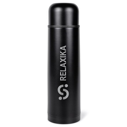 Термос Relaxika 101 (1 литр), черный (стикерпак "Красоты России")