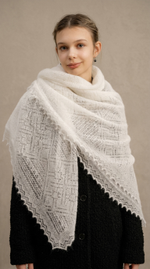 Оренбургский пуховый платок-паутинка А150-02 экрю