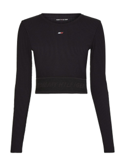 Женская теннисная футболка (dł. Рукава) Tommy Hilfiger Slim Branded Rib Cropped Tee LS - black
