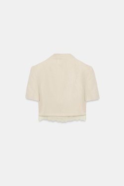 ZARA КОРОТКИЙ БЛЕЙЗЕР С КРУЖЕВНОЙ ОТДЕЛКОЙ, СВЕТЛО-БЕЖЕВЫЙ