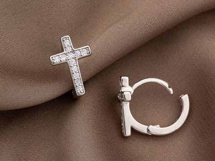 Серьги-Кольца "Крест", 13мм