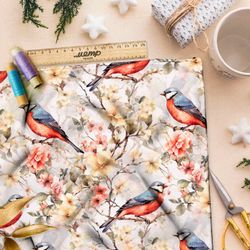 Ткань премиум дюспо птицы в цветущих ветвях