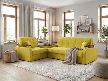 Диван угловой с Баром Денвер 1,8 - Velutto 28 оливковый/  коричневая накладка