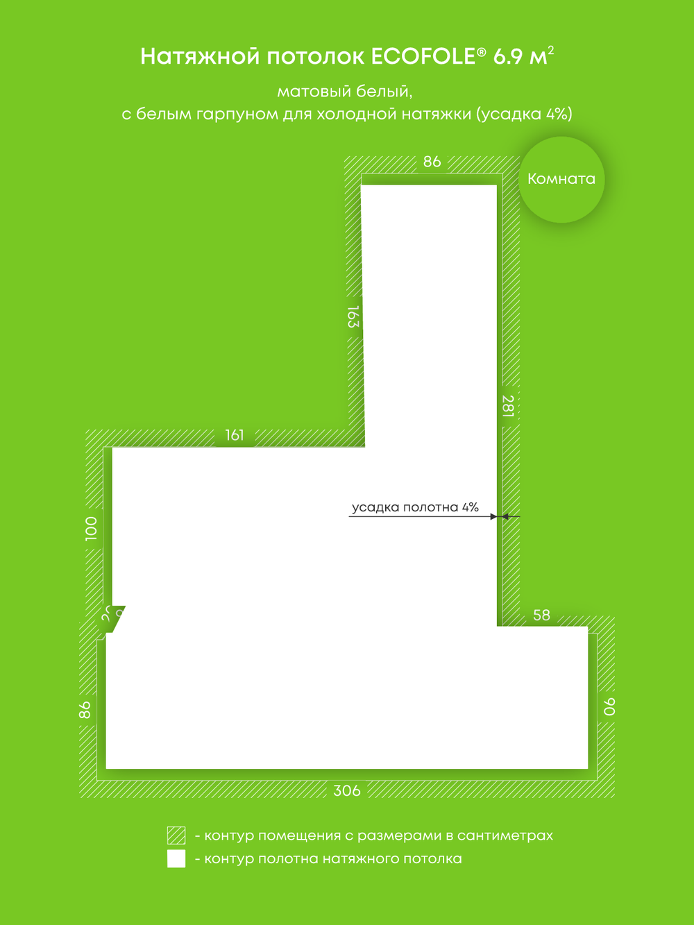 Матовый натяжной потолок 6.9 м2