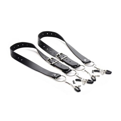 Ремни с зажимами для половых губ Spread Labia Spreader Straps with Clamps (Цвет: черный с серебристым)