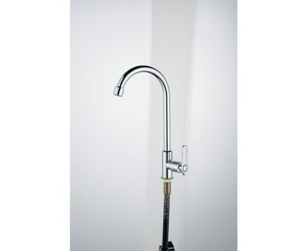 Смеситель для кухни, поворотный излив 20см, керам. кран-буксы 1/2, хром, цинк,