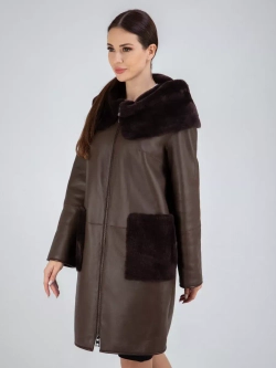 Дубленка натуральная с капюшоном длинная Турция
