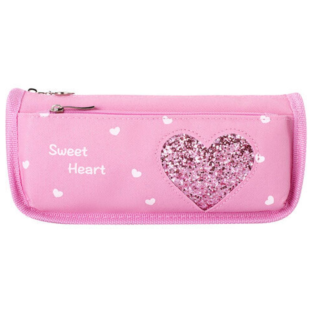 Пенал-косметичка ЮНЛАНДИЯ, 2 отделения, полиэстер, "Heart", розовый, 21х6х9 см, 270258