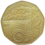 Австрия 5 евро 2003 ''Гидроэнергетика'' позолота (UNC)