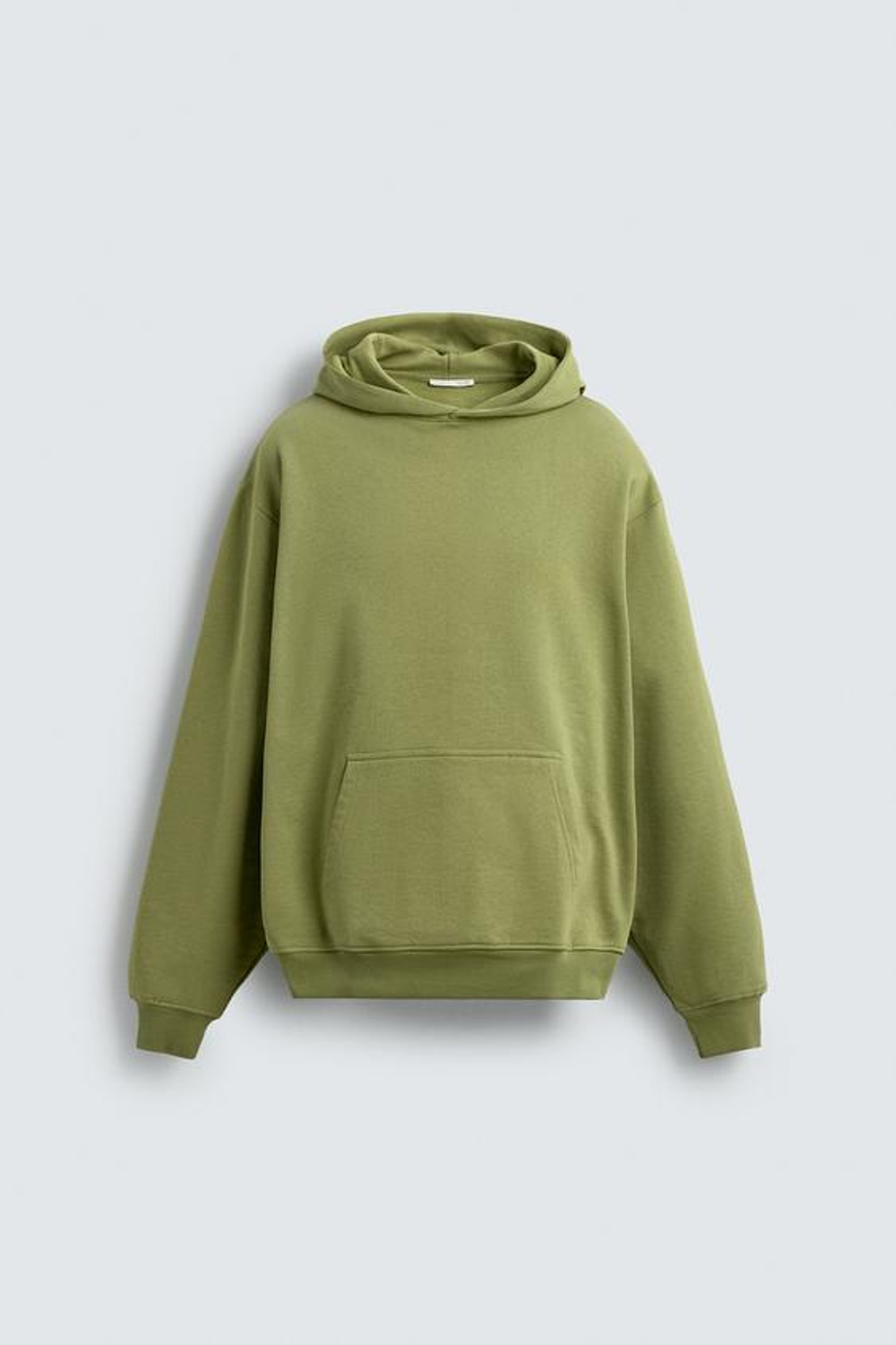 ZARA БАЗОВОЕ ХУДИ С КАПЮШОНОМ, ЛИНЯЛЫЙ ЗЕЛЕНЫЙ