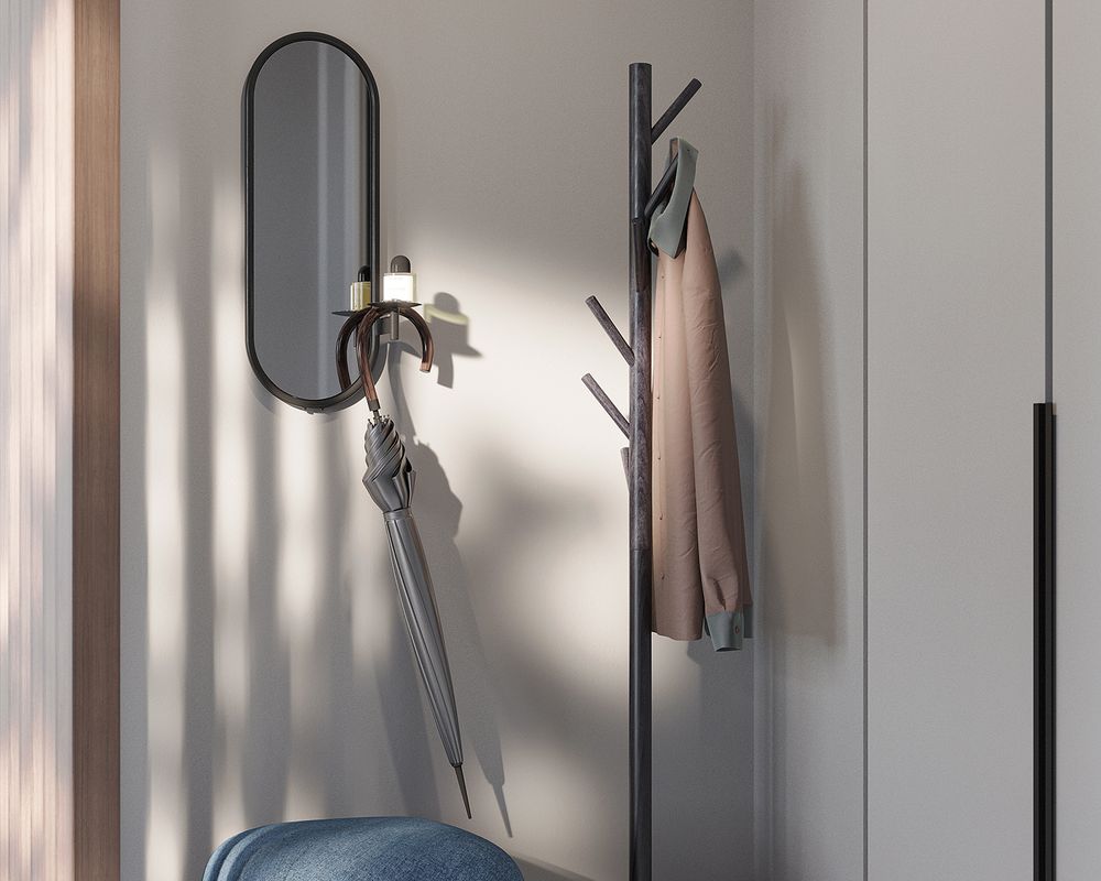 Зеркало настенное с полкой Yens, черное